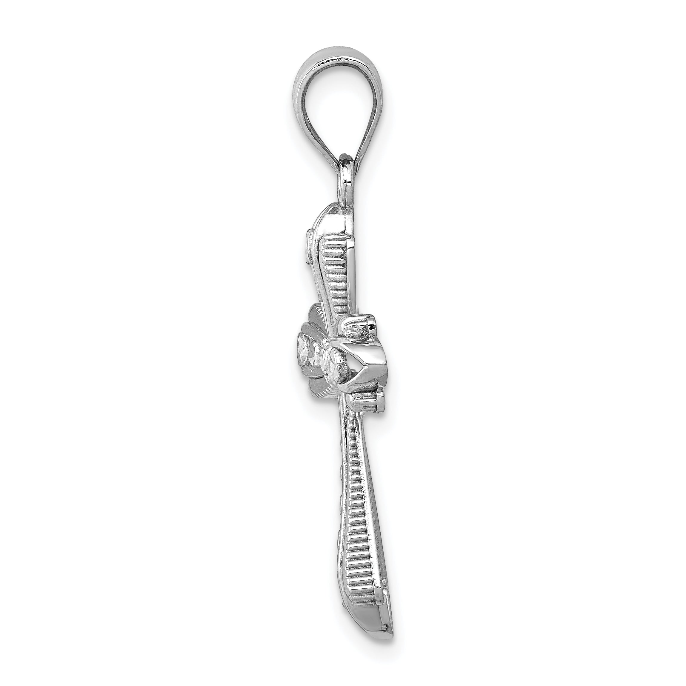 14K White Gold Polished Fancy Cross Pendant with Diamond-Cut Design Secondary image