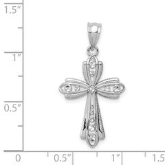 14K White Gold Polished Fancy Cross Pendant with Diamond-Cut Design