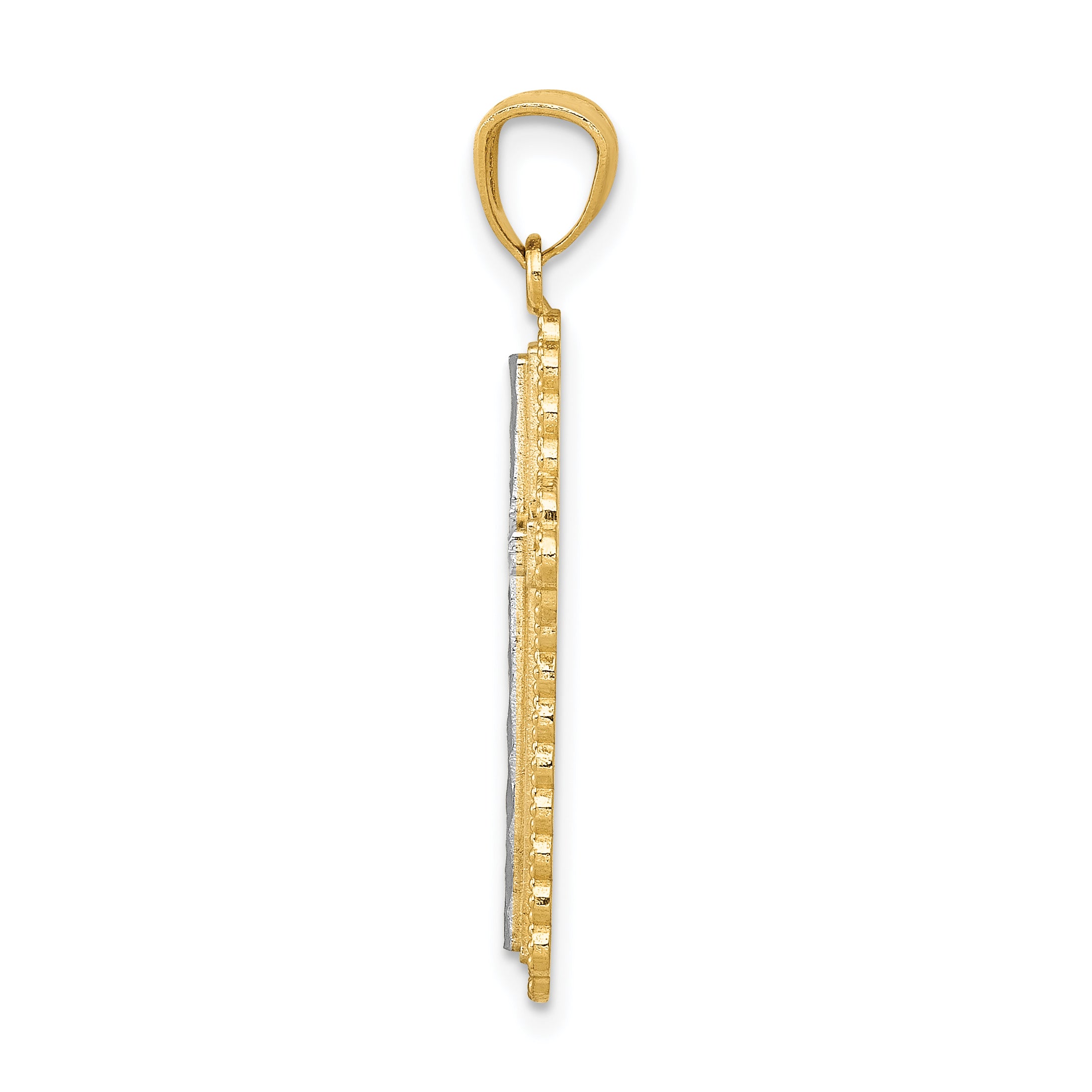 14K Gold Rhodium Diamond-Cut Budded Cross Pendant  Polished, Elegant Design Secondary image
