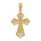 14K Gold Polished Filigree Cross Pendant Elegant Textured Design