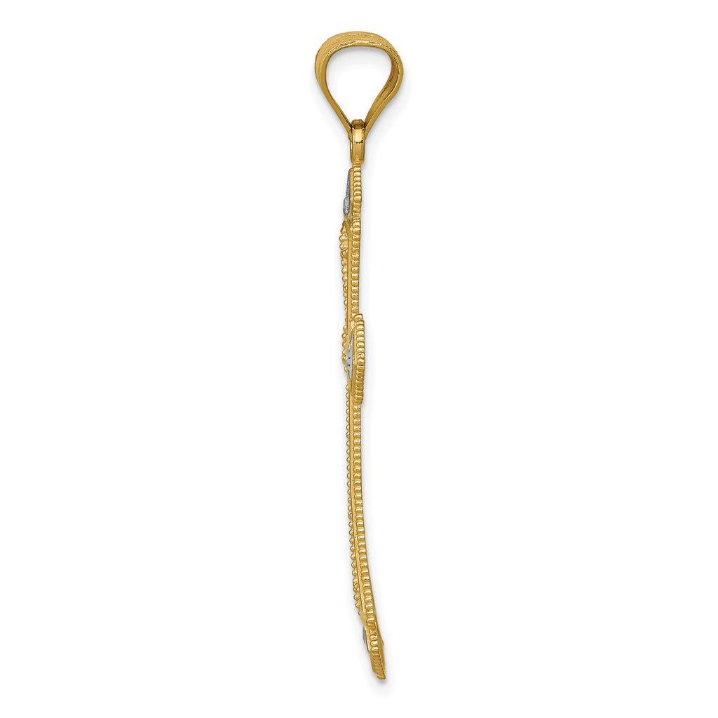 14K Gold Diamond-Cut Cross Pendant with Rhodium Accents Polished Finish