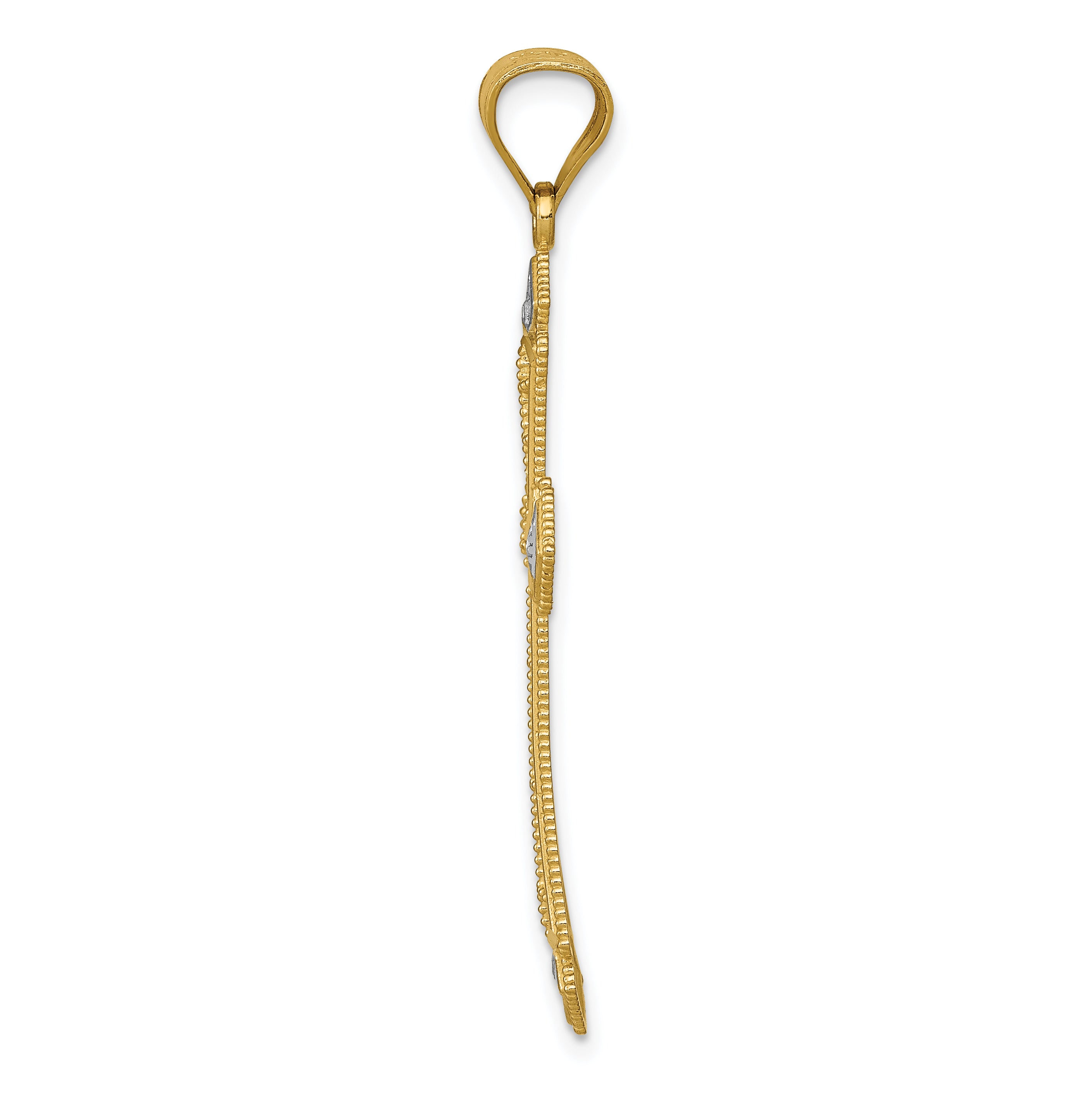 14K Gold Diamond-Cut Cross Pendant with Rhodium Accents Polished Finish