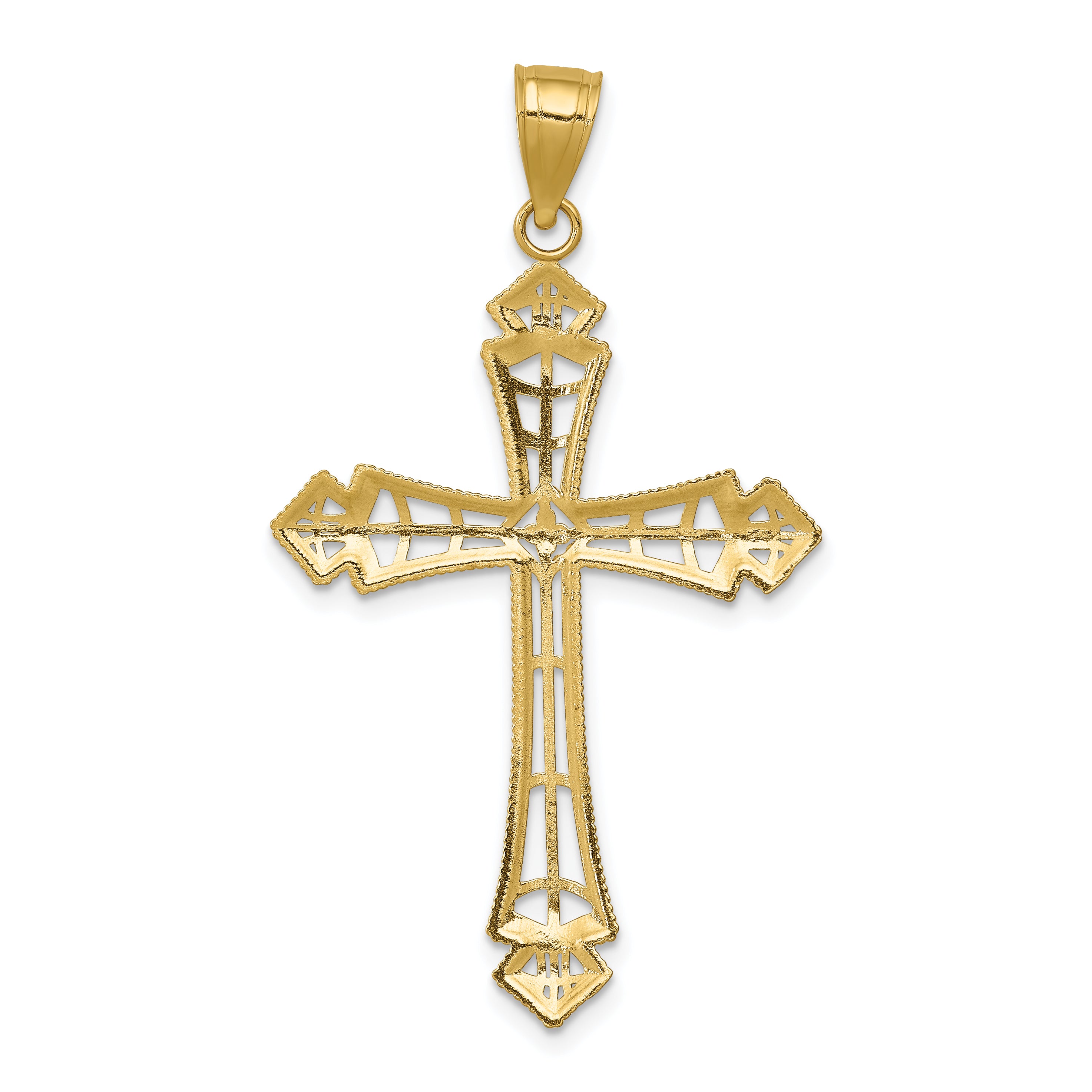 14K Gold Diamond-Cut Cross Pendant with Rhodium Accents Polished Finish