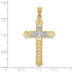 14K Gold Polished Diamond-Cut Dove Cross Pendant with Rhodium Accents