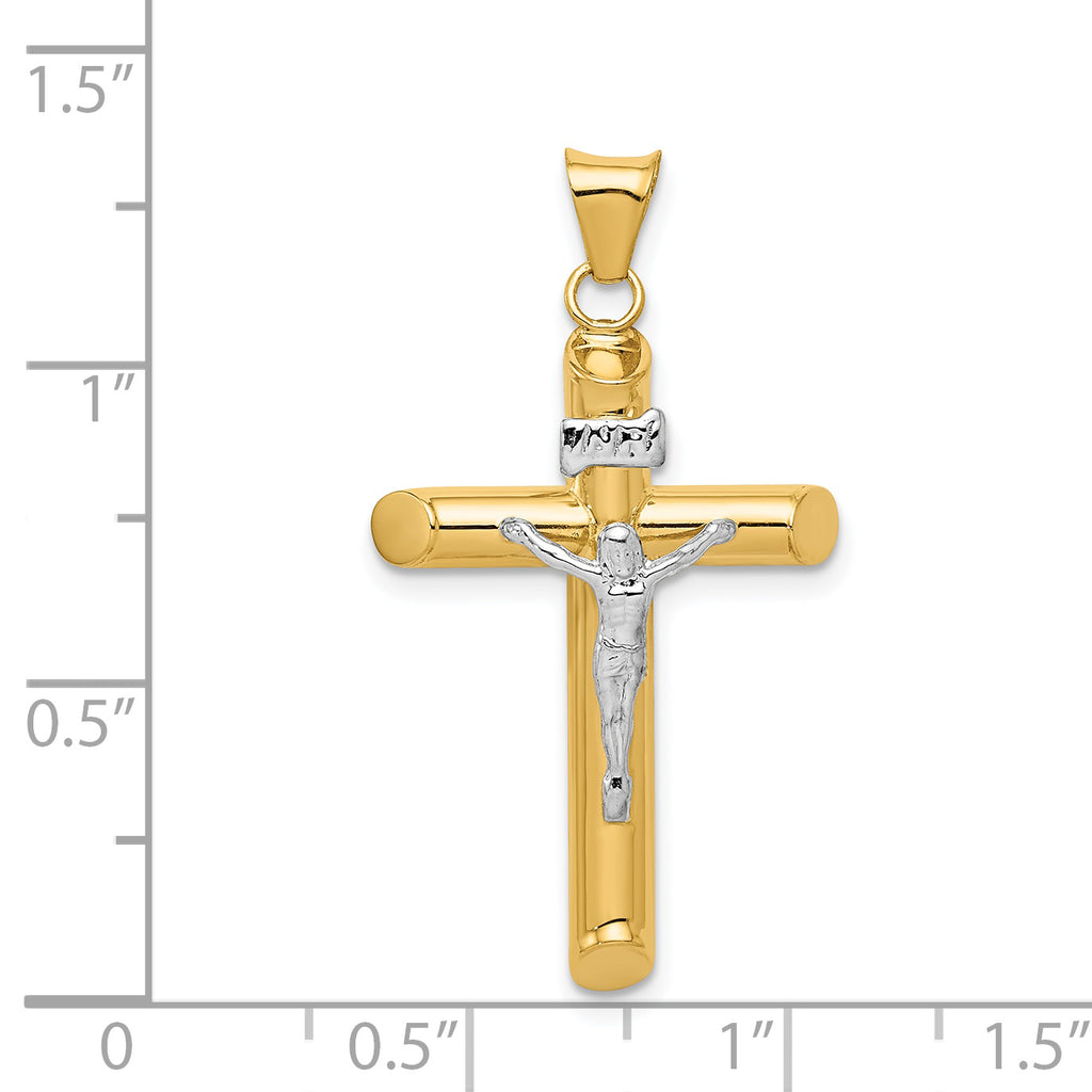 14K Two-Tone Gold Polished Crucifix Pendant with Hollow Design