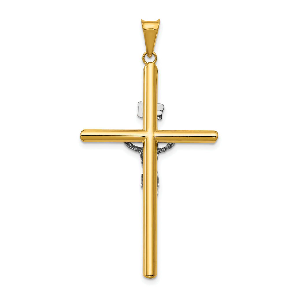 14K Two-Tone Gold Polished Jesus Crucifix Pendant  Hollow, Elegant Religious Charm