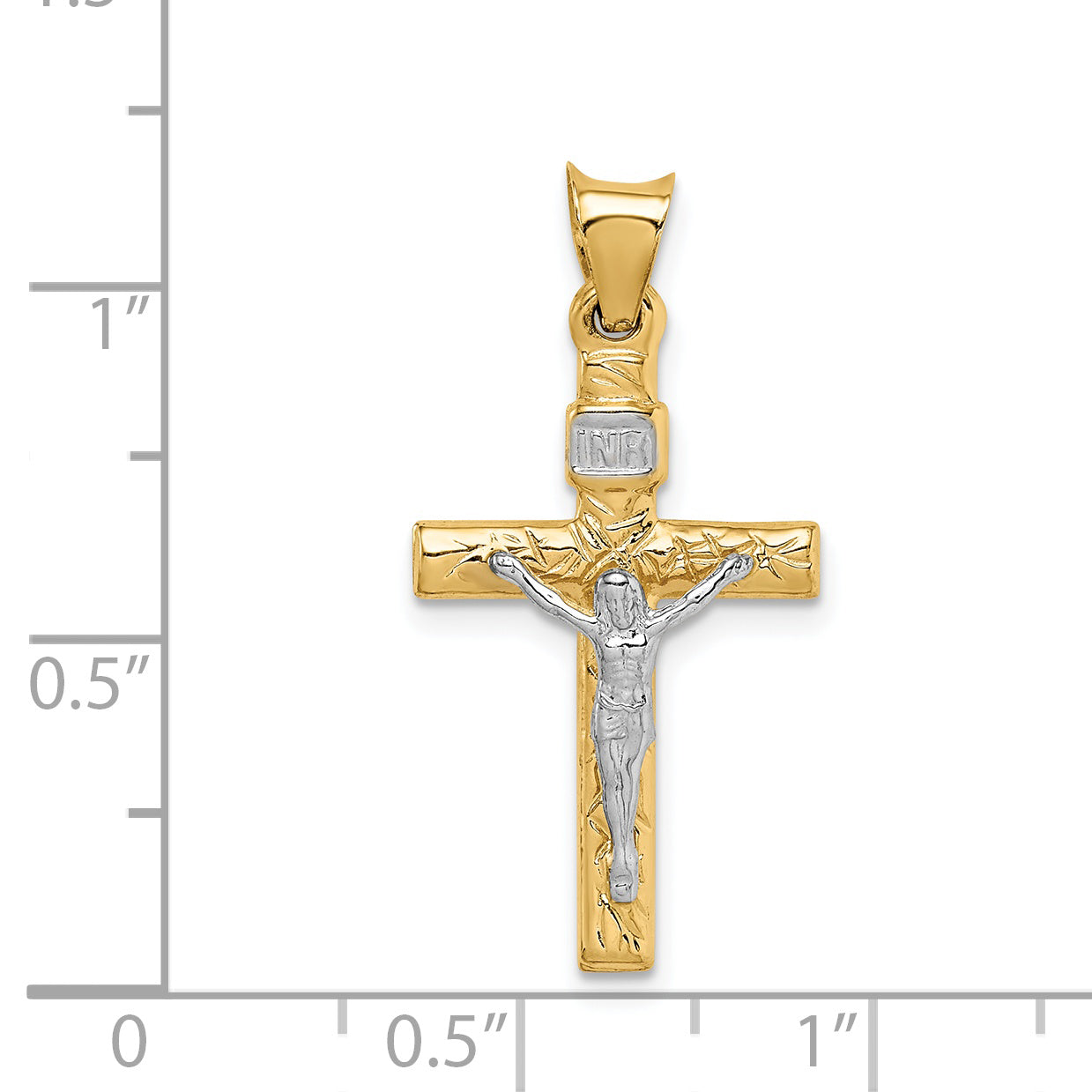 14K Two-Tone Gold Crucifix Pendant with Polished Finish