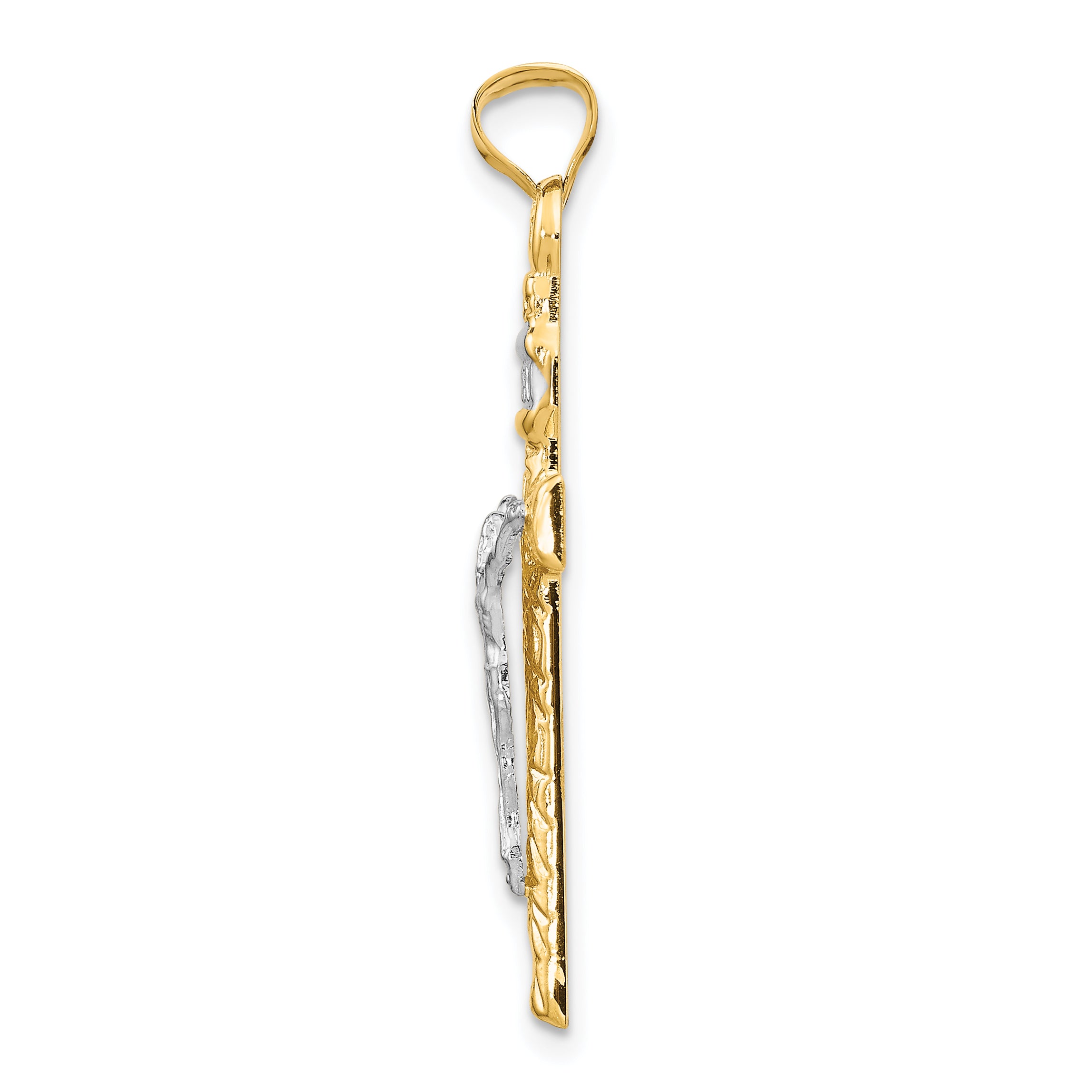 14K Two-Tone Gold INRI Crucifix Pendant with Polished Textured Finish Secondary image