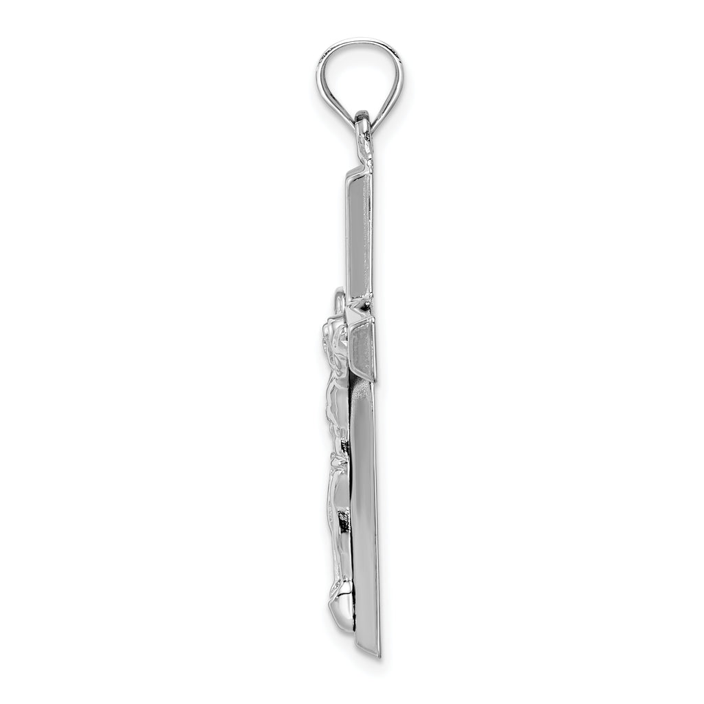 14k White Gold Polished Hollow Crucifix Pendant with Rhodium Finish
