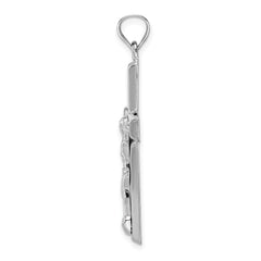 14k White Gold Polished Hollow Crucifix Pendant with Rhodium Finish