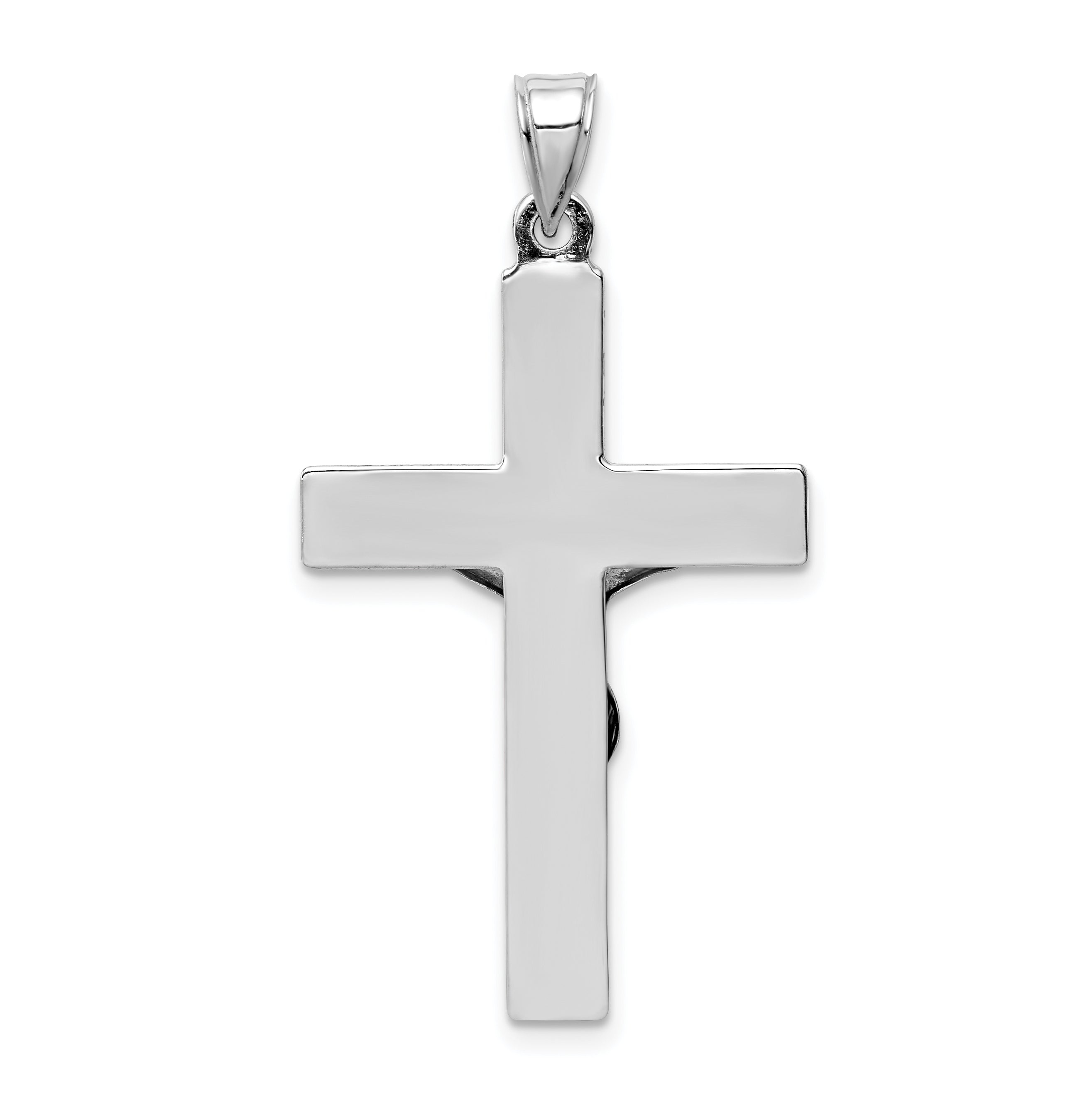 14k White Gold Polished Hollow Crucifix Pendant with Rhodium Finish