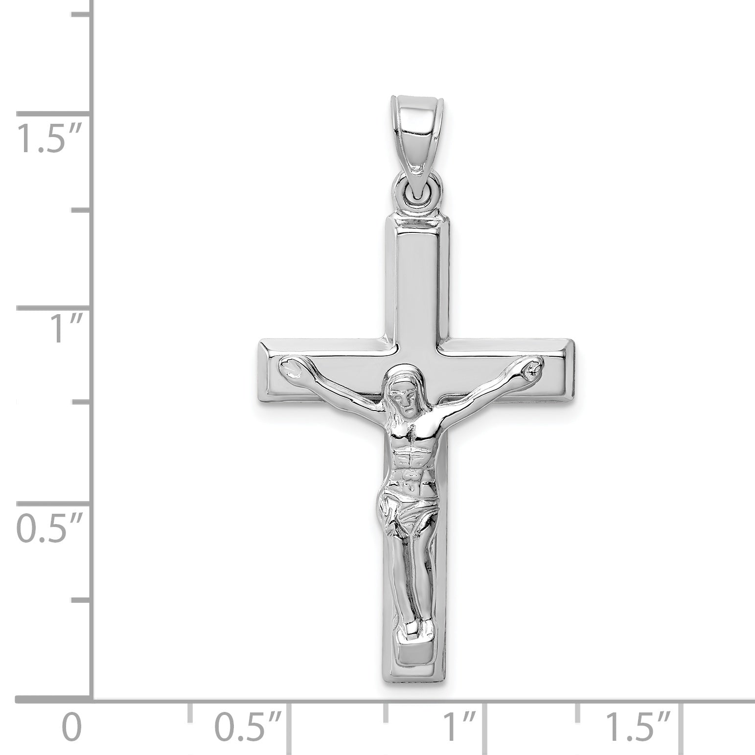 14k White Gold Polished Hollow Crucifix Pendant with Rhodium Finish
