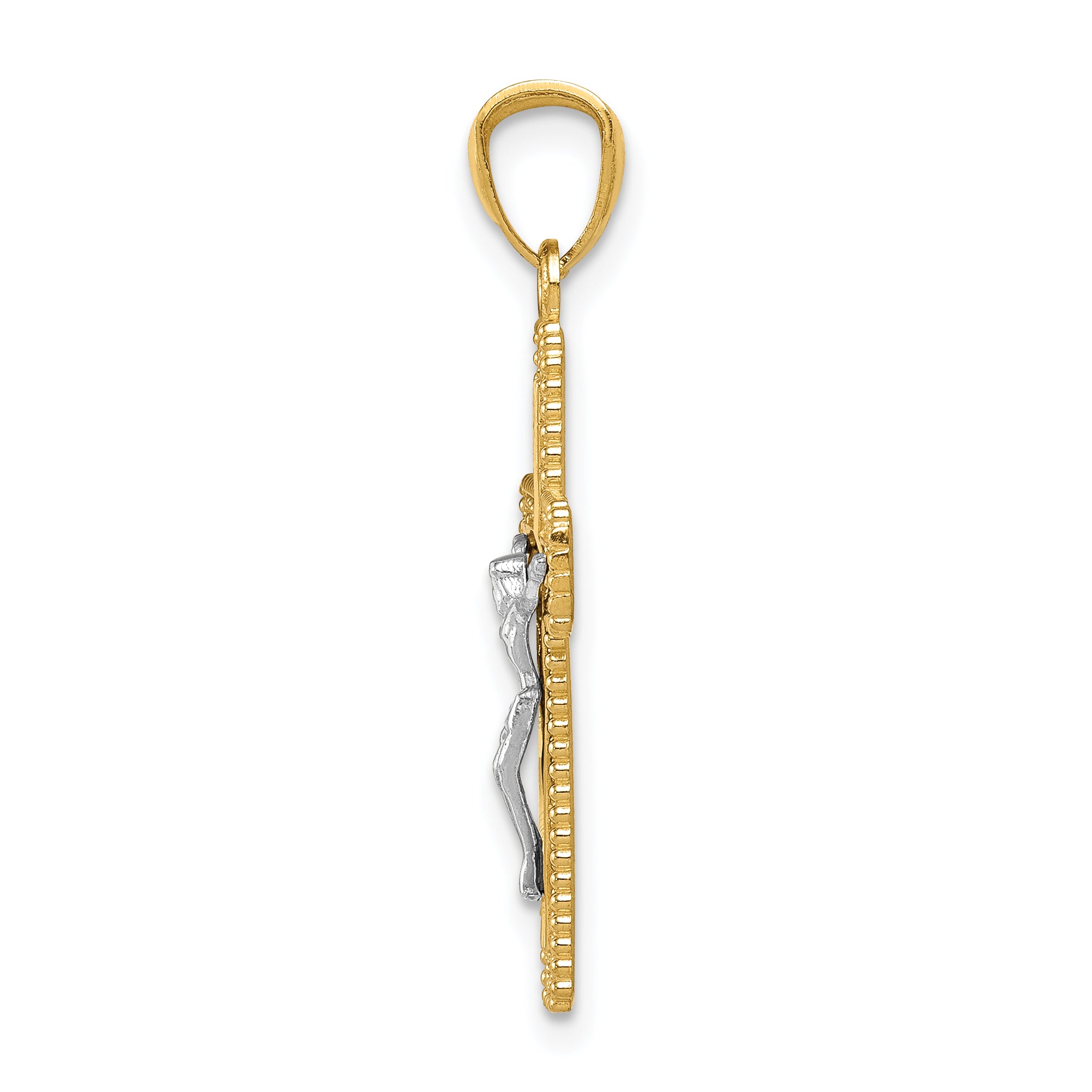 14K Two-Tone Gold Polished Crucifix Pendant Elegant Textured Design