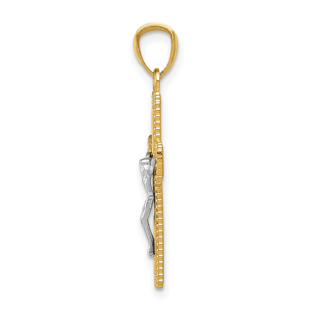 14K Two-Tone Gold Polished Crucifix Pendant Elegant Textured Design