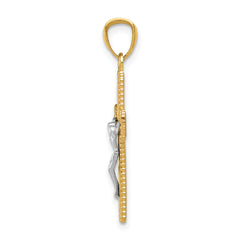 14K Two-Tone Gold Polished Crucifix Pendant Elegant Textured Design