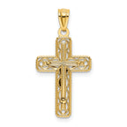 14K Two-Tone Gold Polished Crucifix Pendant Elegant Textured Design