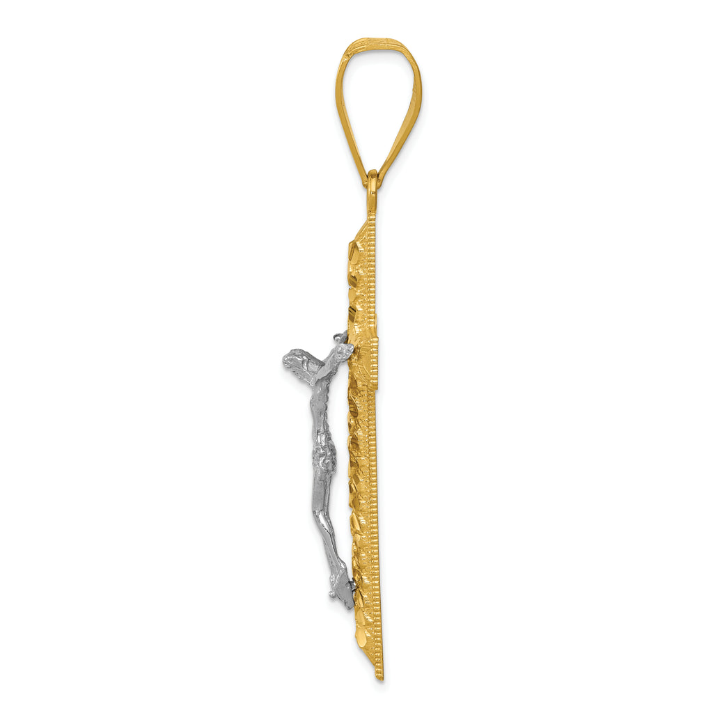 14K Two-Tone Gold Crucifix Pendant with Polished Diamond-Cut Finish