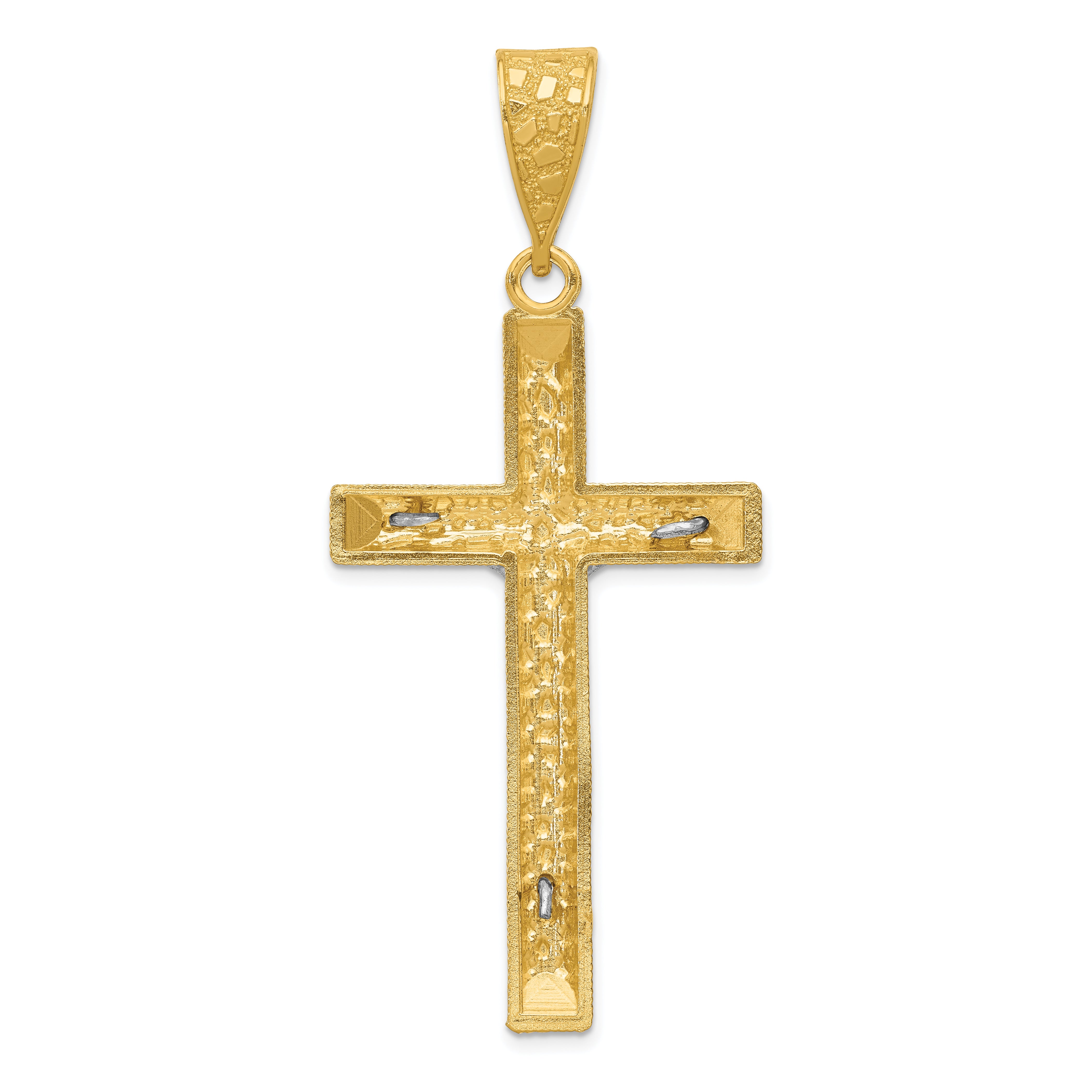 14K Two-Tone Gold Crucifix Pendant with Polished Diamond-Cut Finish