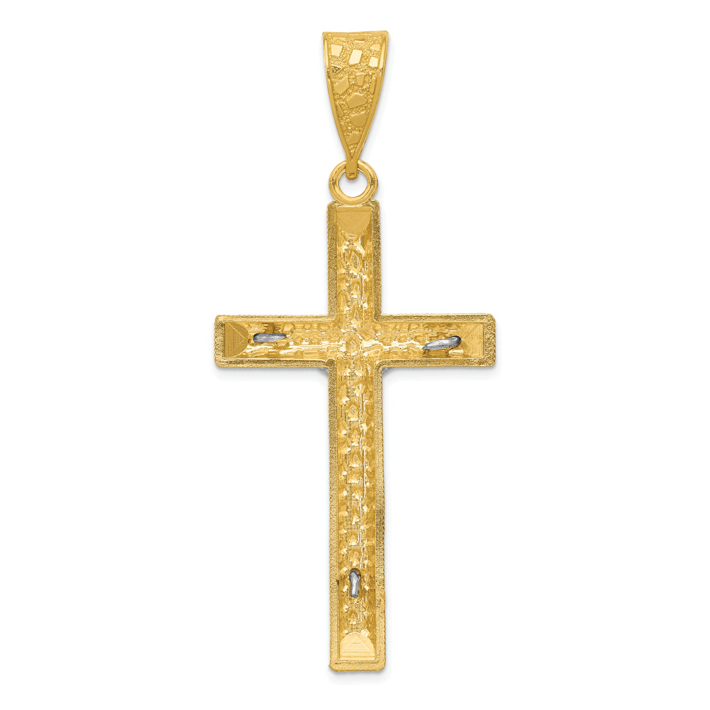 14K Two-Tone Gold Crucifix Pendant with Polished Diamond-Cut Finish