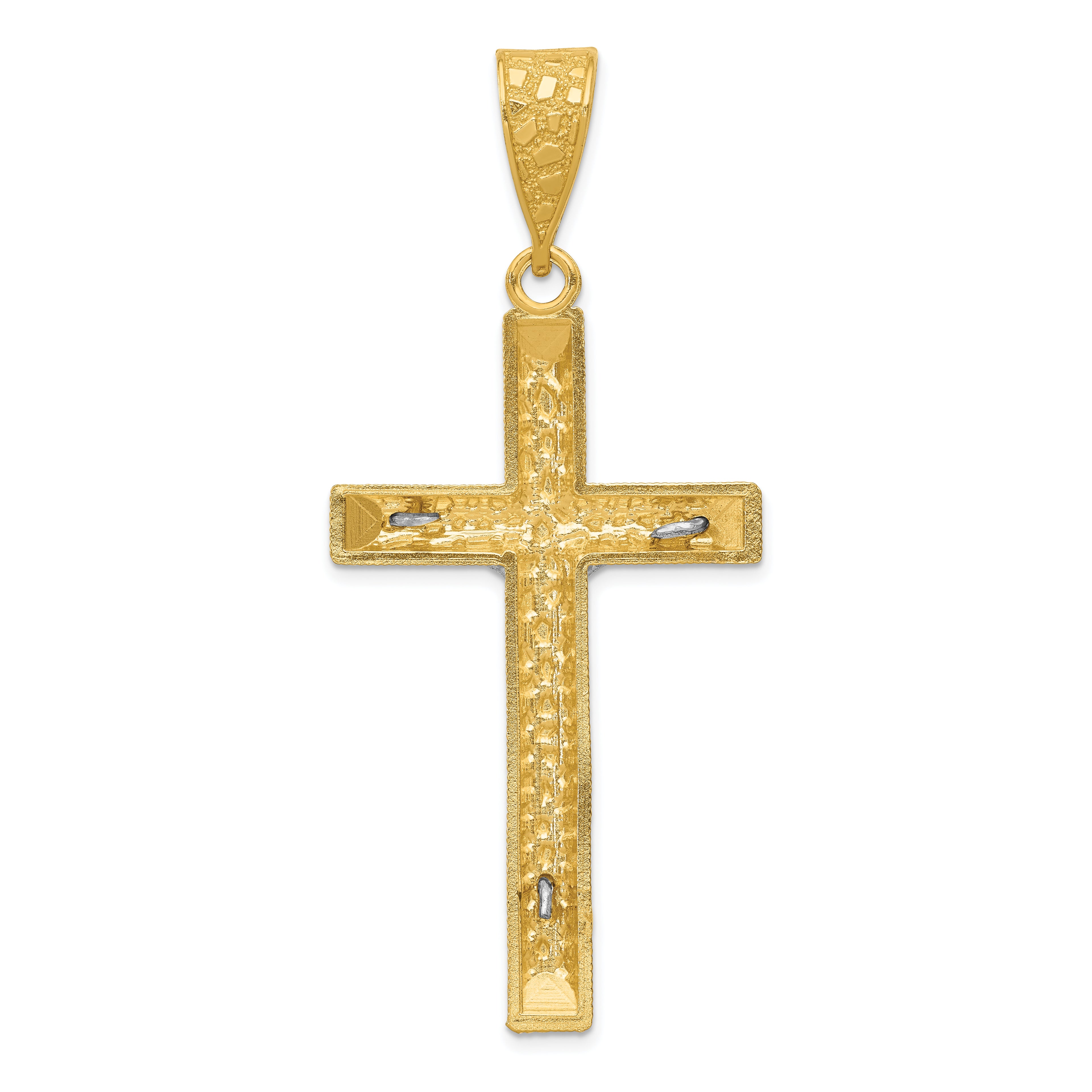 14K Two-Tone Gold Crucifix Pendant with Polished Diamond-Cut Finish