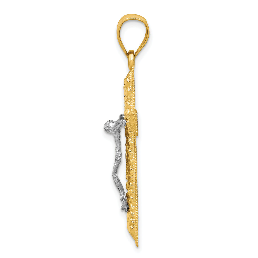 14K Two-Tone Gold Crucifix Pendant with Polished Diamond-Cut Finish