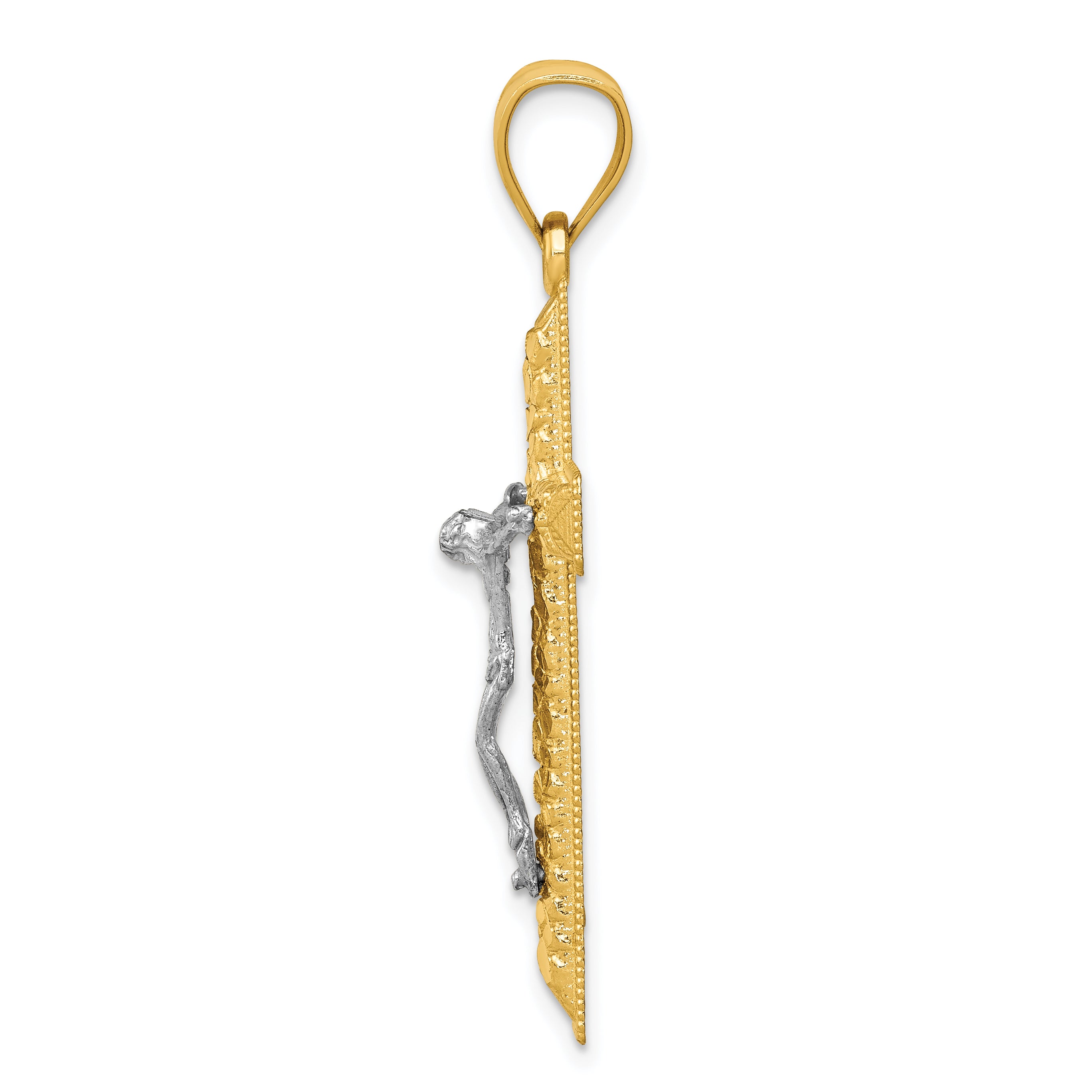 14K Two-Tone Gold Crucifix Pendant with Polished Diamond-Cut Finish