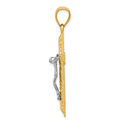 14K Two-Tone Gold Crucifix Pendant with Polished Diamond-Cut Finish