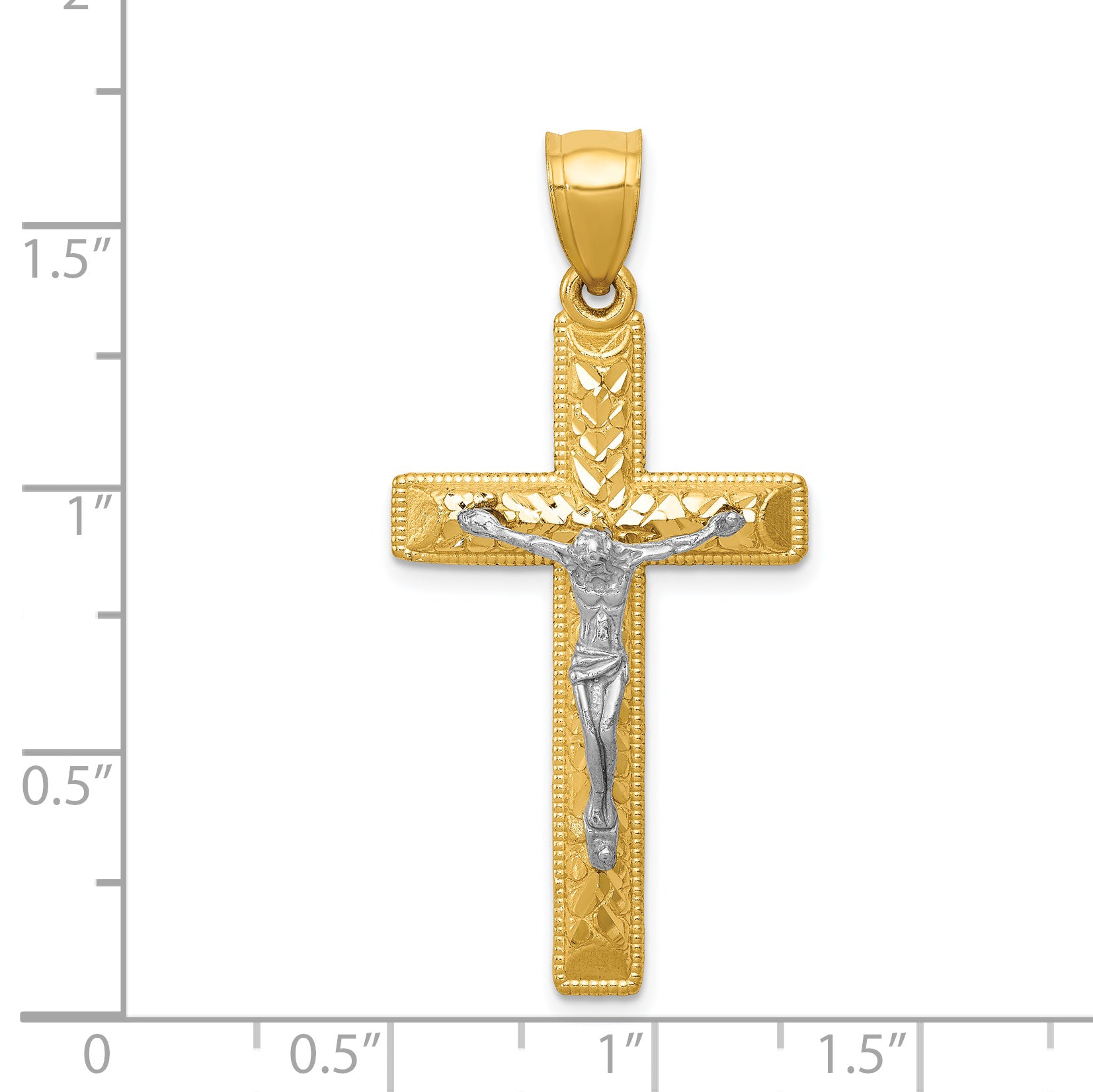 14K Two-Tone Gold Crucifix Pendant with Polished Diamond-Cut Finish