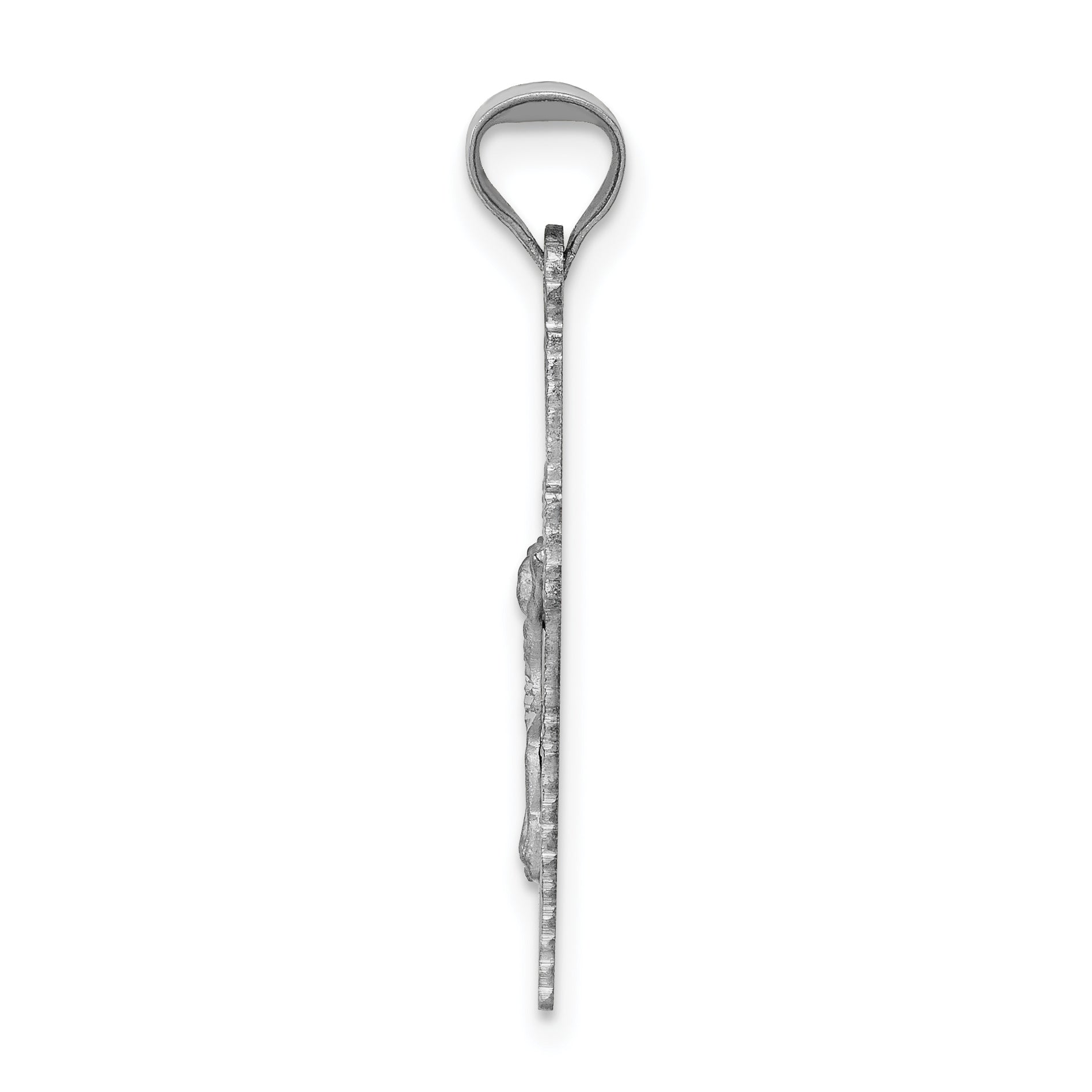 14K White Gold Crucifix Pendant with Polished Diamond-Cut Finish