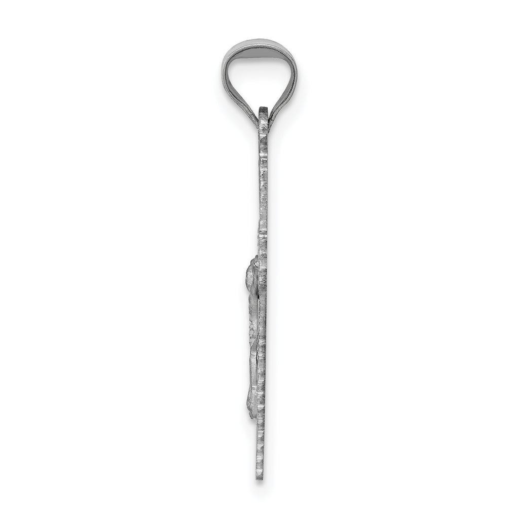 14K White Gold Crucifix Pendant with Polished Diamond-Cut Finish