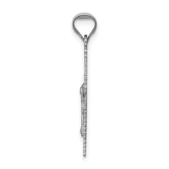 14K White Gold Crucifix Pendant with Polished Diamond-Cut Finish