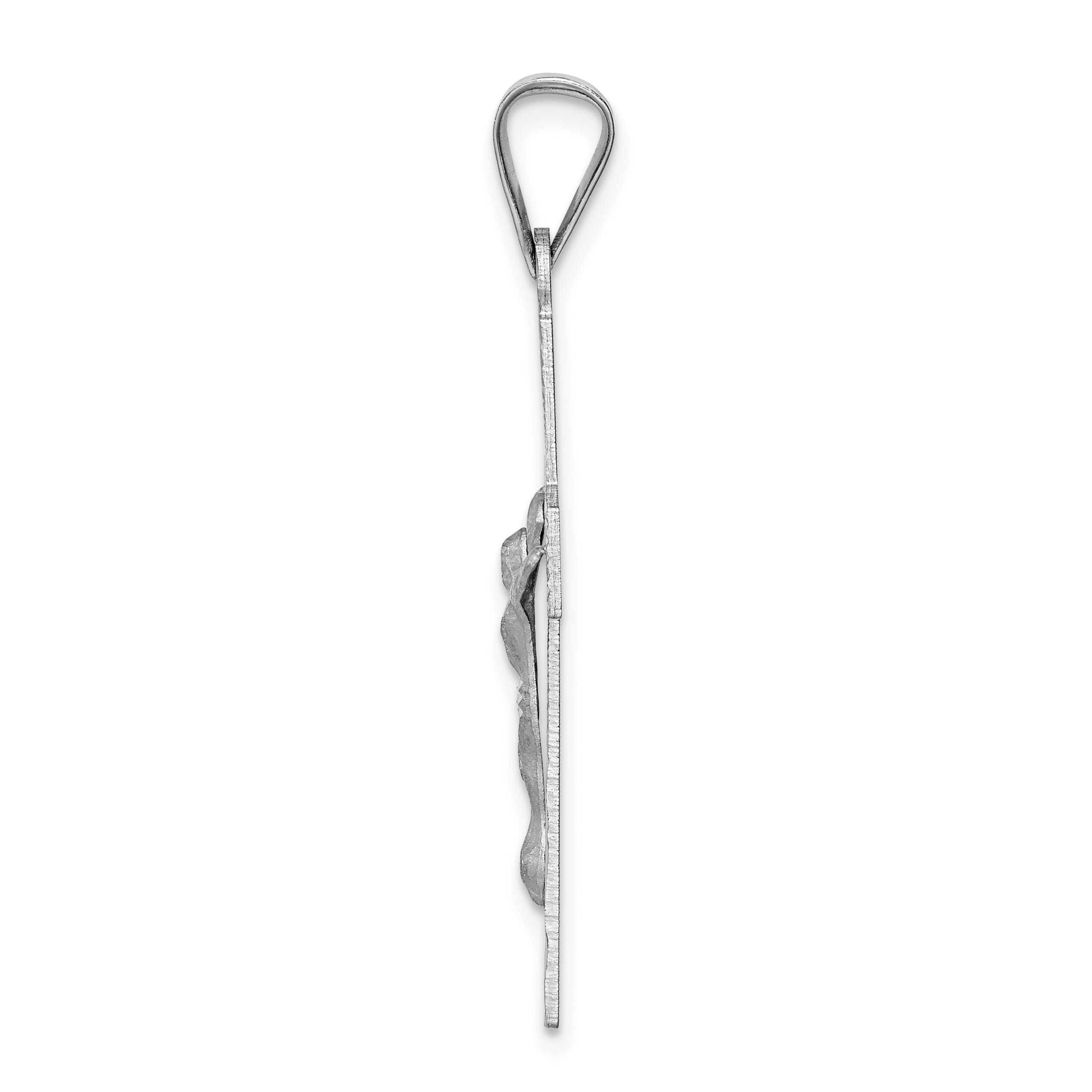 14K White Gold Crucifix Pendant with Diamond-Cut Design Polished Finish