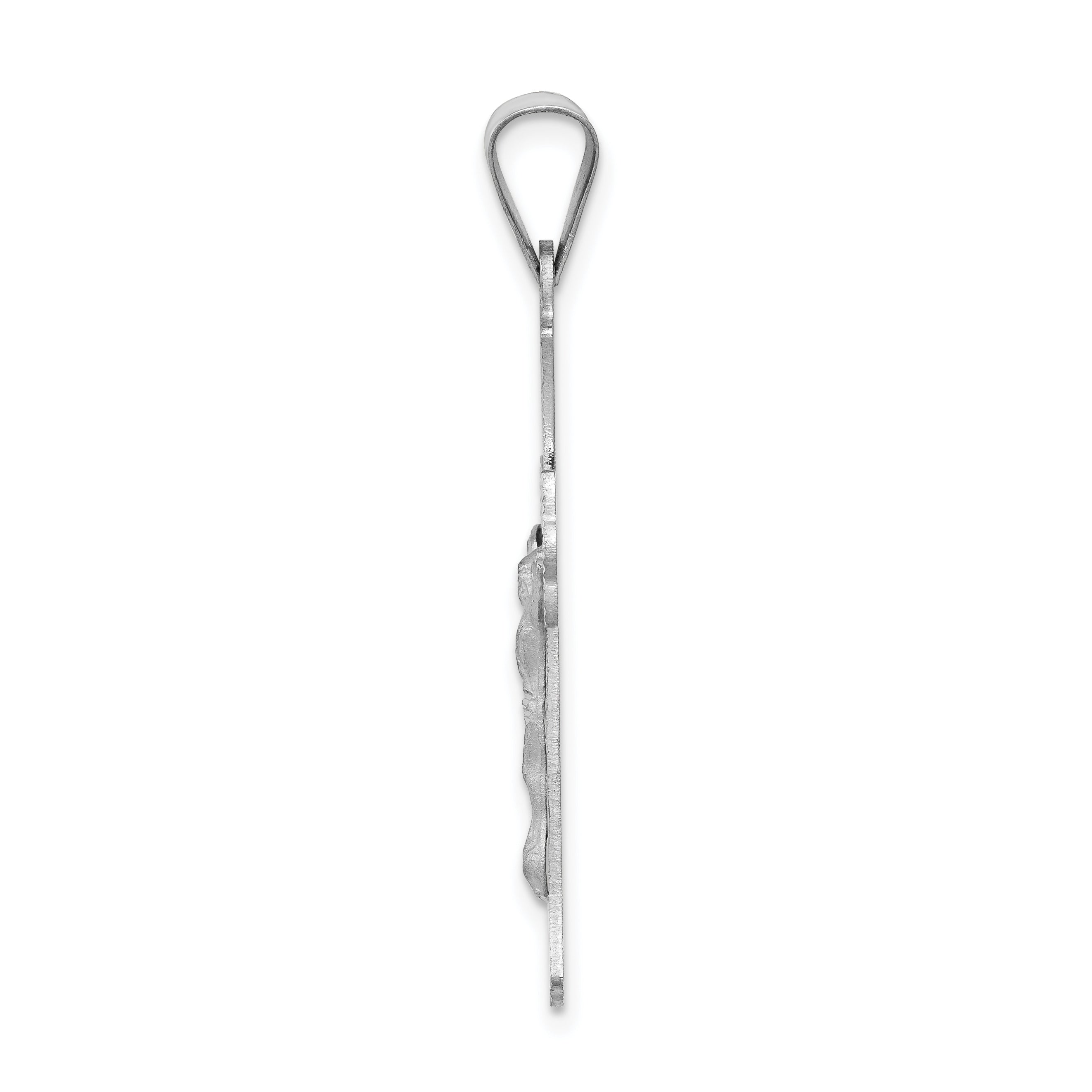 14K White Gold Crucifix Pendant with Polished Diamond-Cut Finish