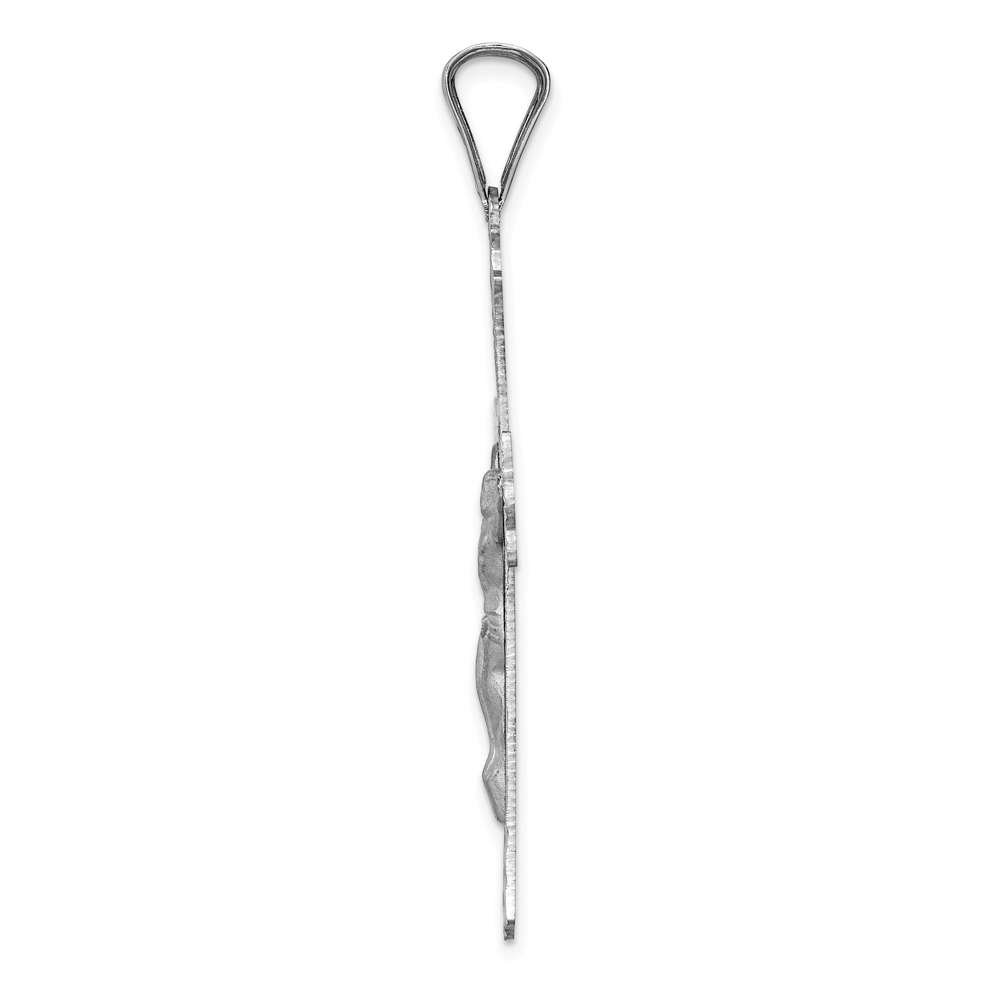 14K White Gold Crucifix Pendant with Polished Diamond-Cut Finish by Sophia
