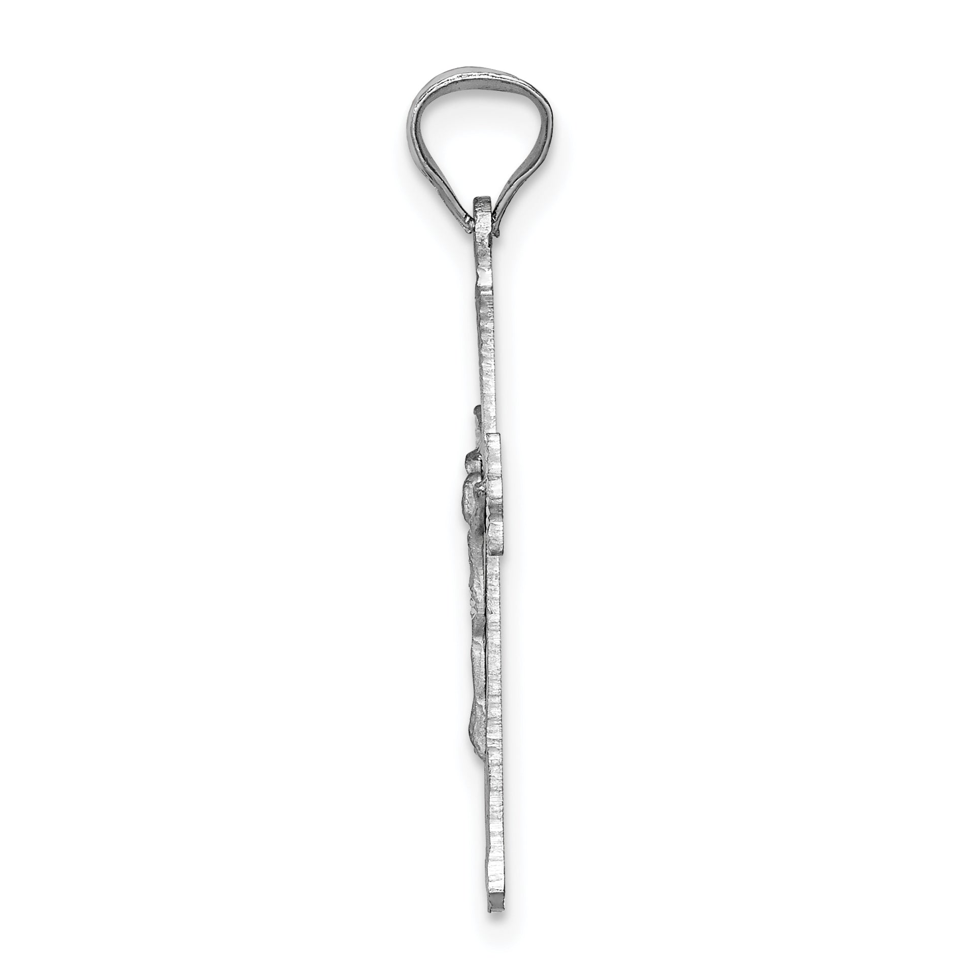 14K White Gold Crucifix Pendant with Polished Rhodium Finish Diamond-Cut