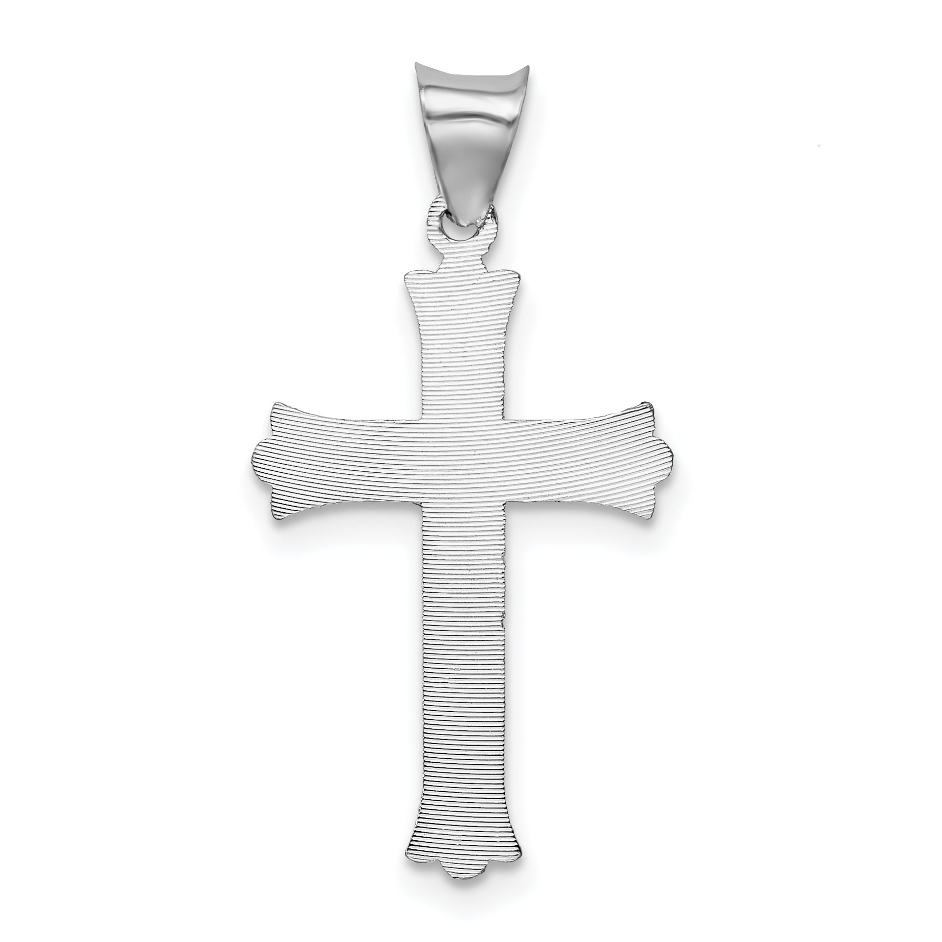 14K White Gold Crucifix Pendant with Polished Rhodium Finish Diamond-Cut