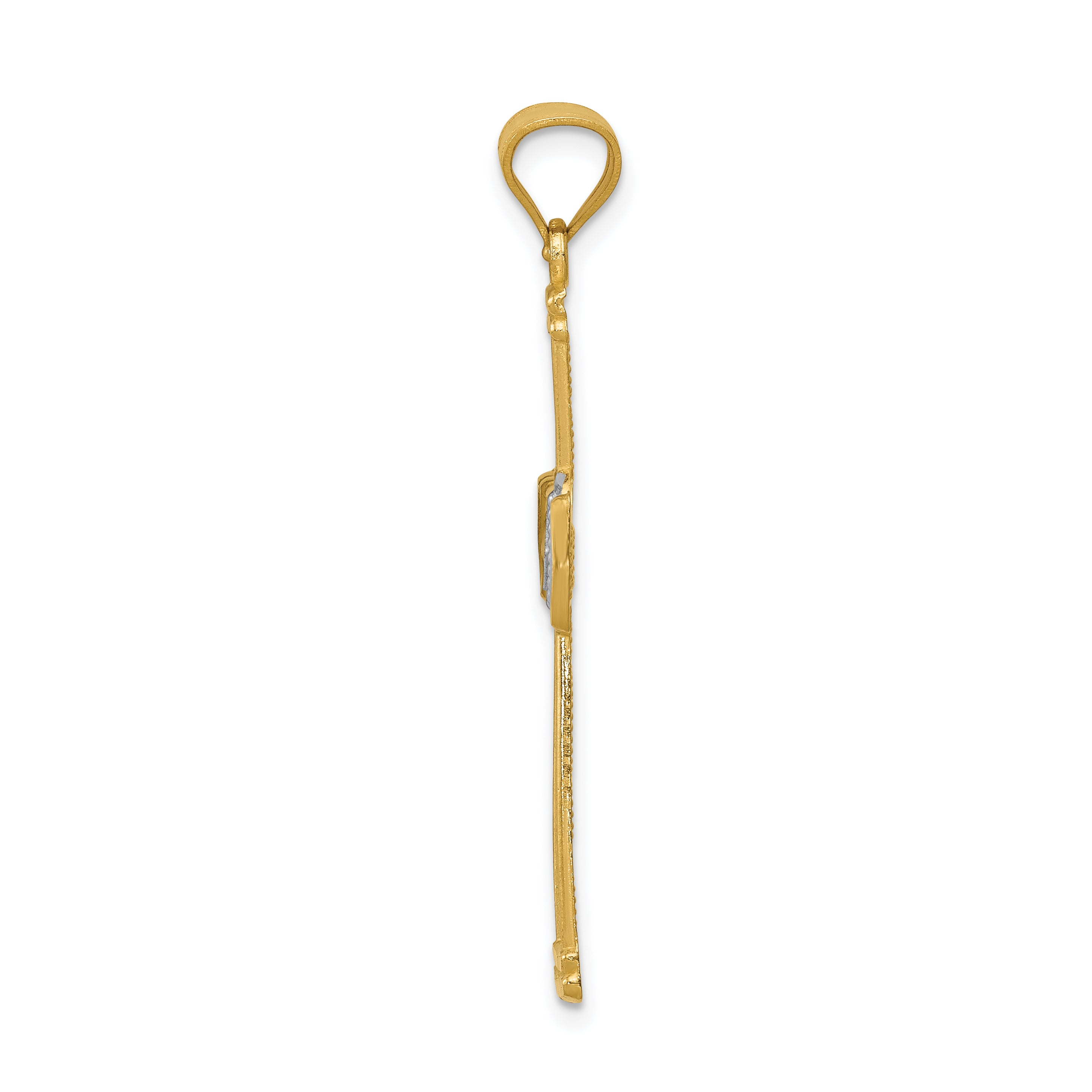 14K Gold Rhodium Accented Filigree Cross Pendant with Diamond-Cut Finish