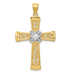 14k w/Rhodium Diamond-cut Filigree Cross Pendant