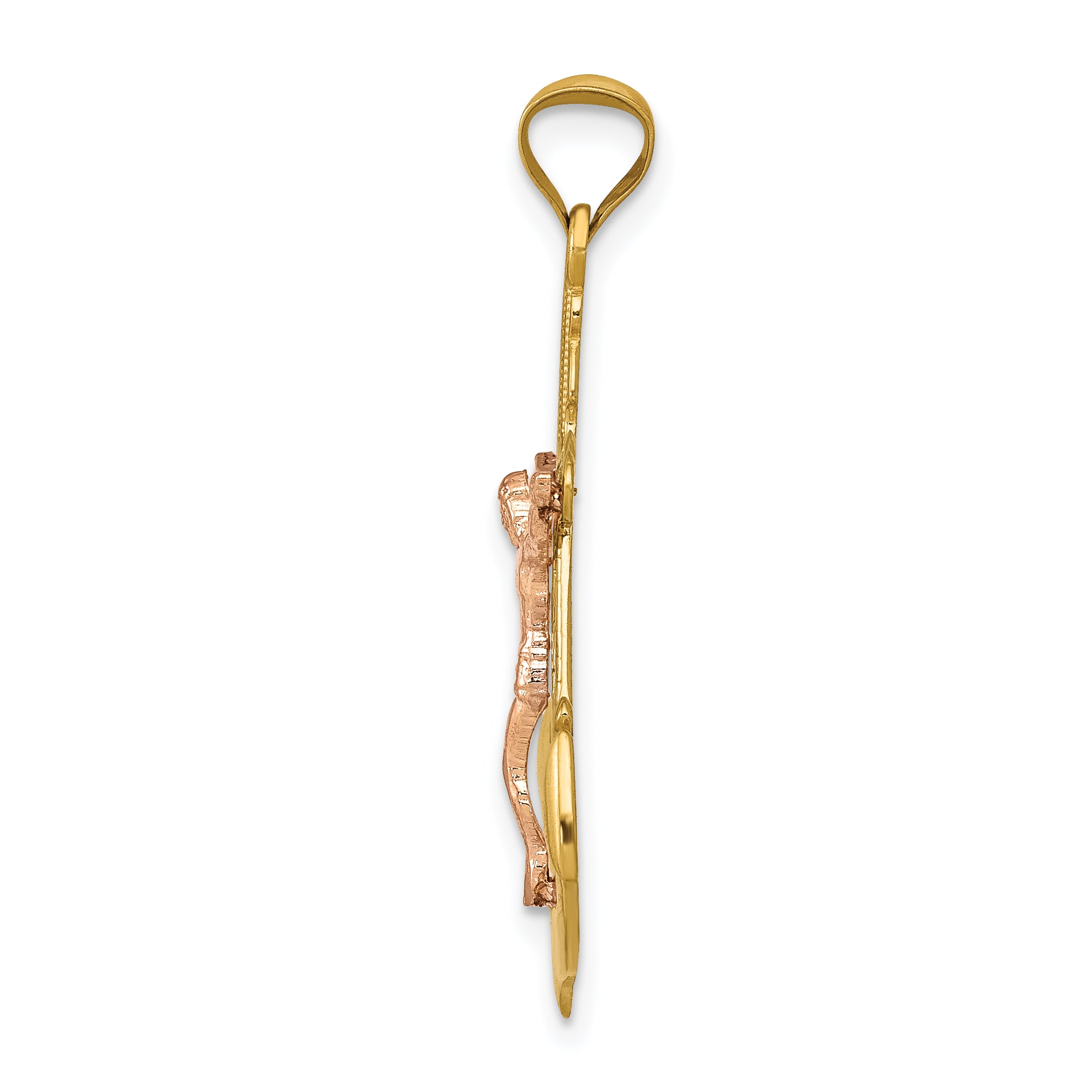14K Tri-Color Gold Mariner Crucifix Pendant with Polished Finish  Elegant & Textured Design