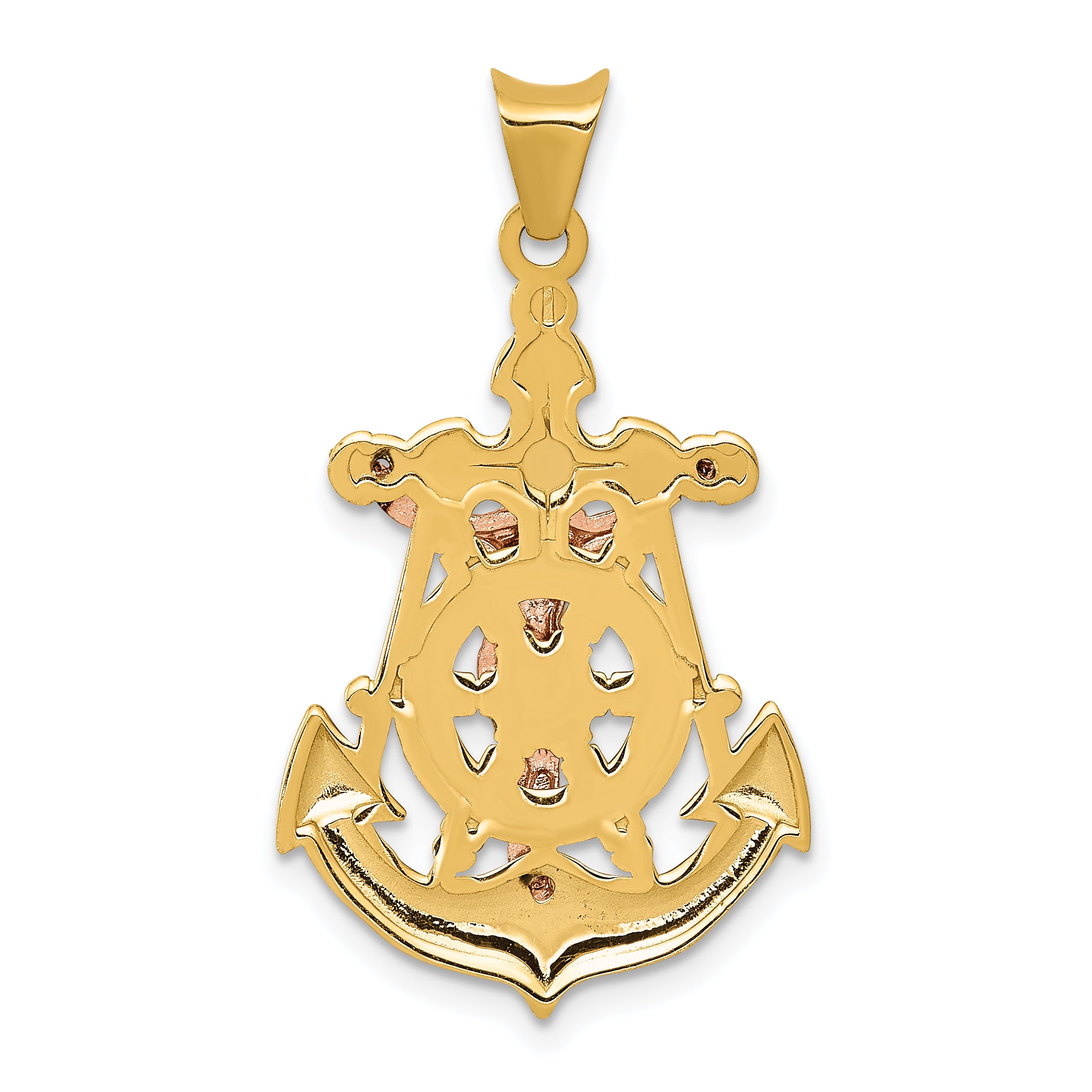 14K Tri-Color Gold Mariner Crucifix Pendant with Polished Finish  Elegant & Textured Design