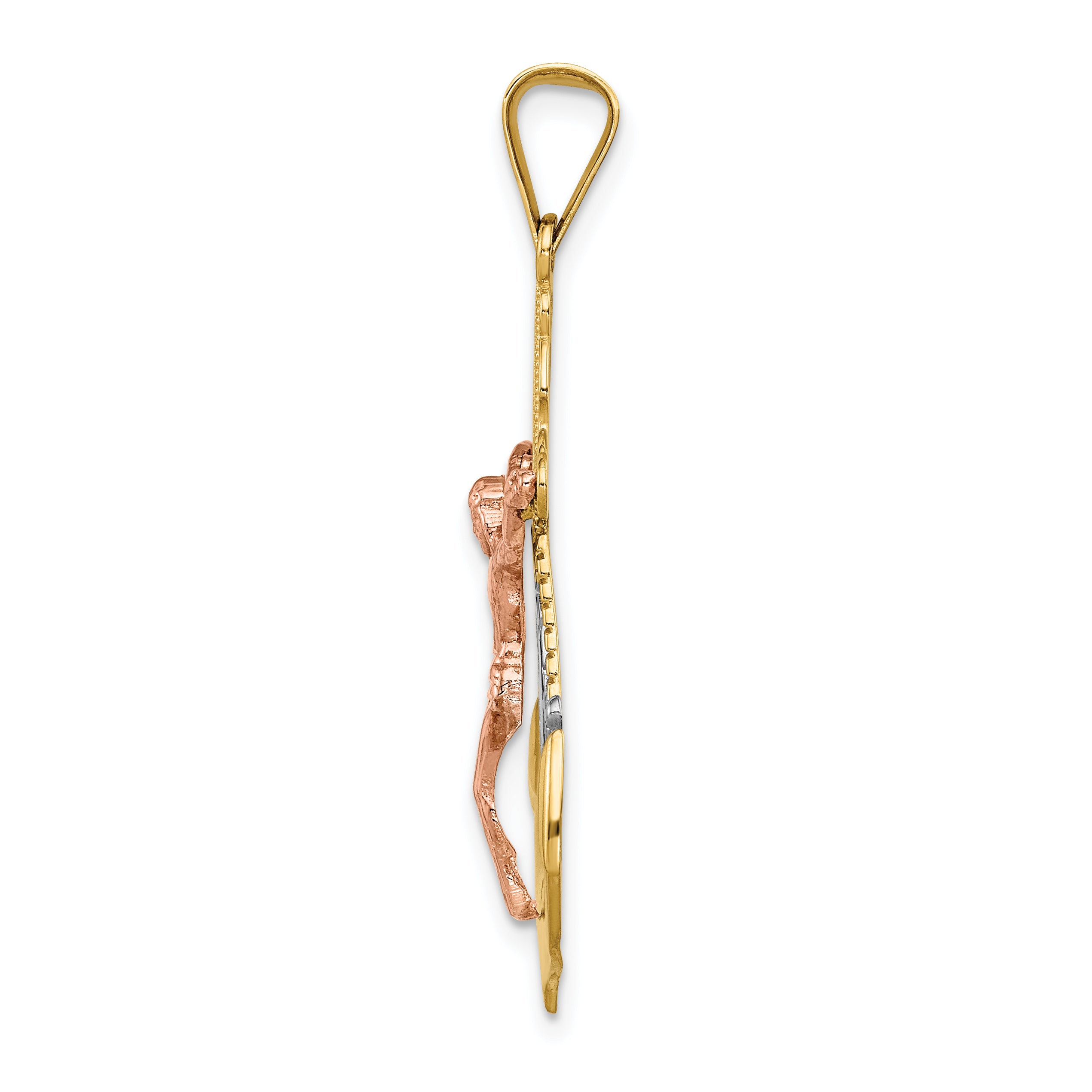14K Tri-Color Gold Mariner Crucifix Pendant with Polished Finish