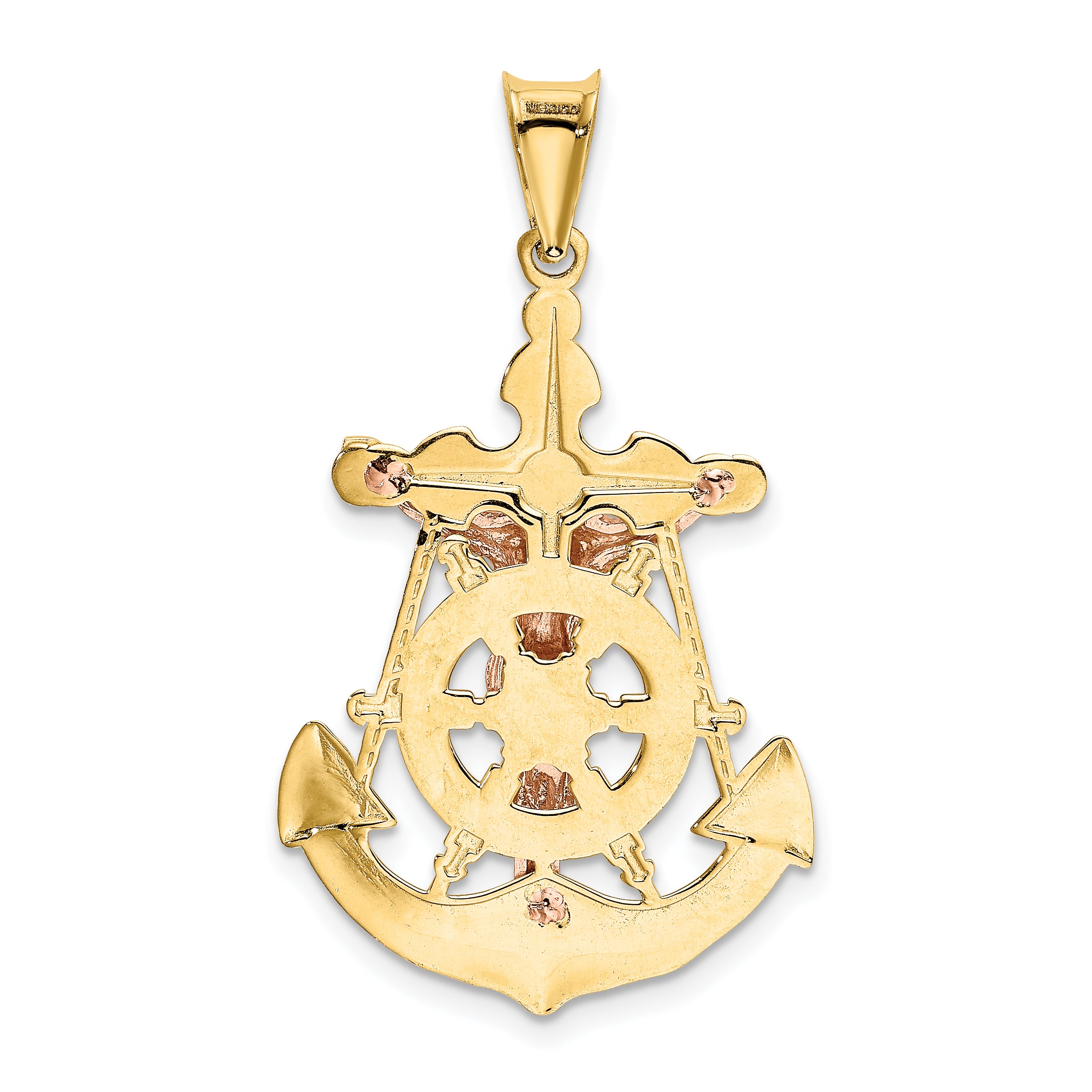 14K Tri-Color Gold Mariner Crucifix Pendant with Polished Finish