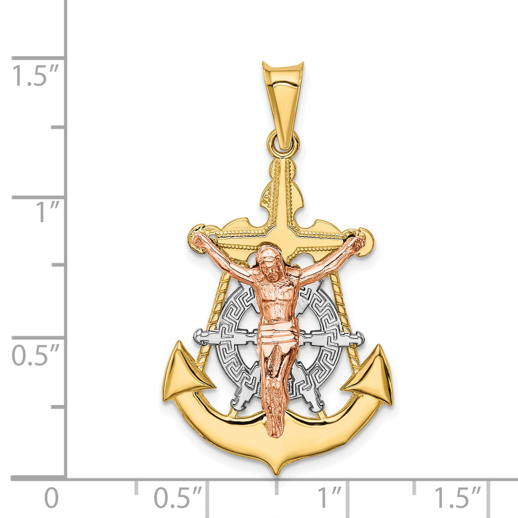 14K Tri-Color Gold Mariner Crucifix Pendant with Polished Finish