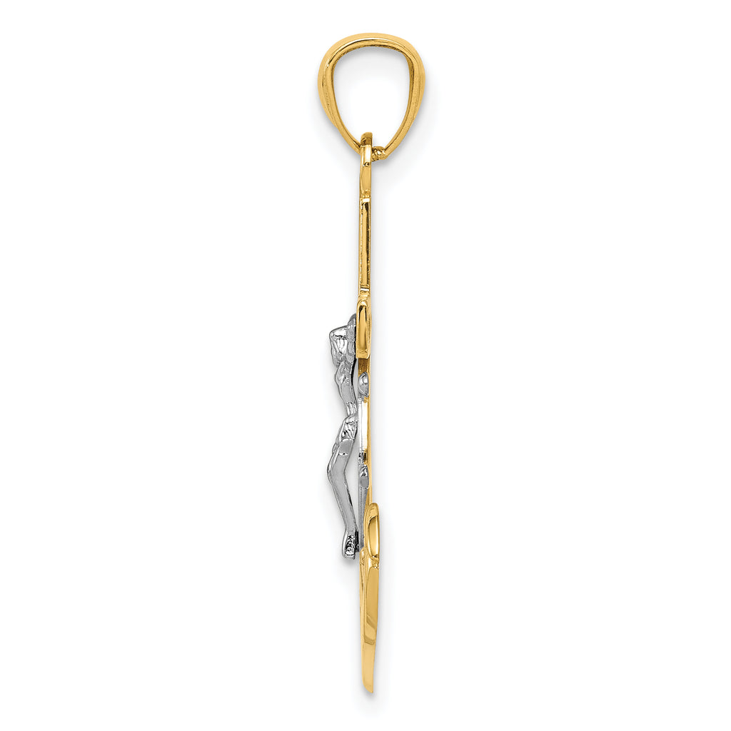 14K Yellow Gold Mariners Crucifix Pendant with Rhodium Accents and Polished Finish
