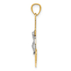14K Yellow Gold Mariners Crucifix Pendant with Rhodium Accents and Polished Finish