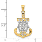14K Yellow Gold Mariners Crucifix Pendant with Rhodium Accents and Polished Finish