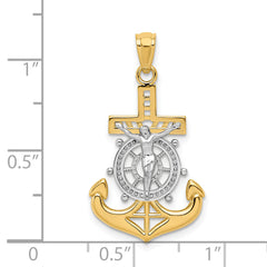 14K Yellow Gold Mariners Crucifix Pendant with Rhodium Accents and Polished Finish
