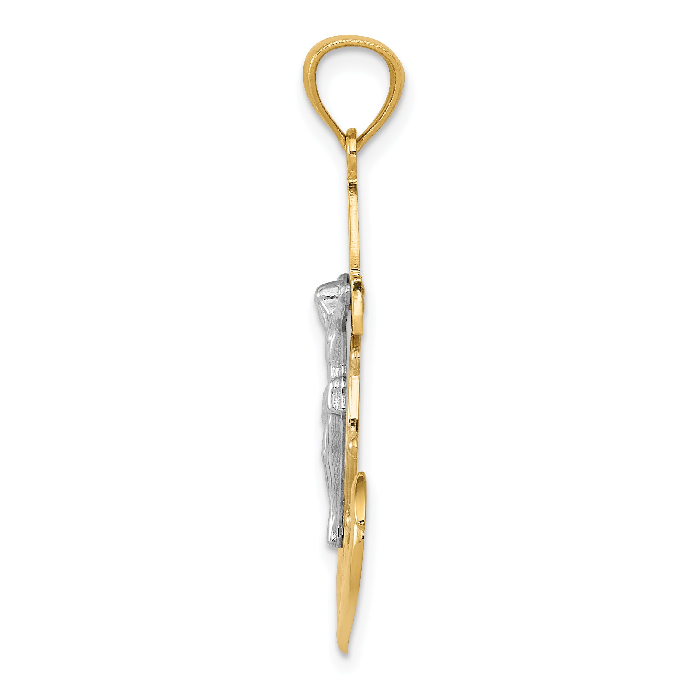 14K Gold Mariners Crucifix Pendant with Rhodium Polished Finish
