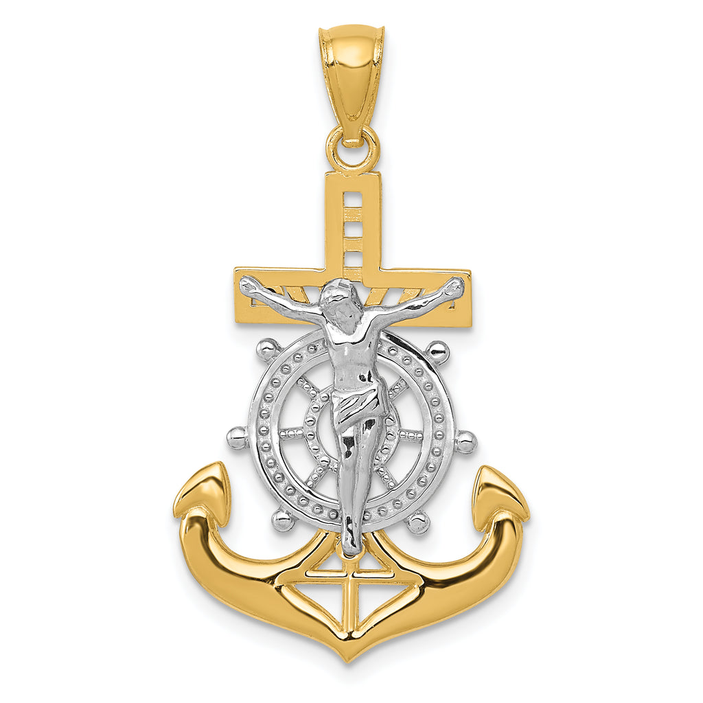 14k w/Rhodium Polished Mariners Crucifix Pendant