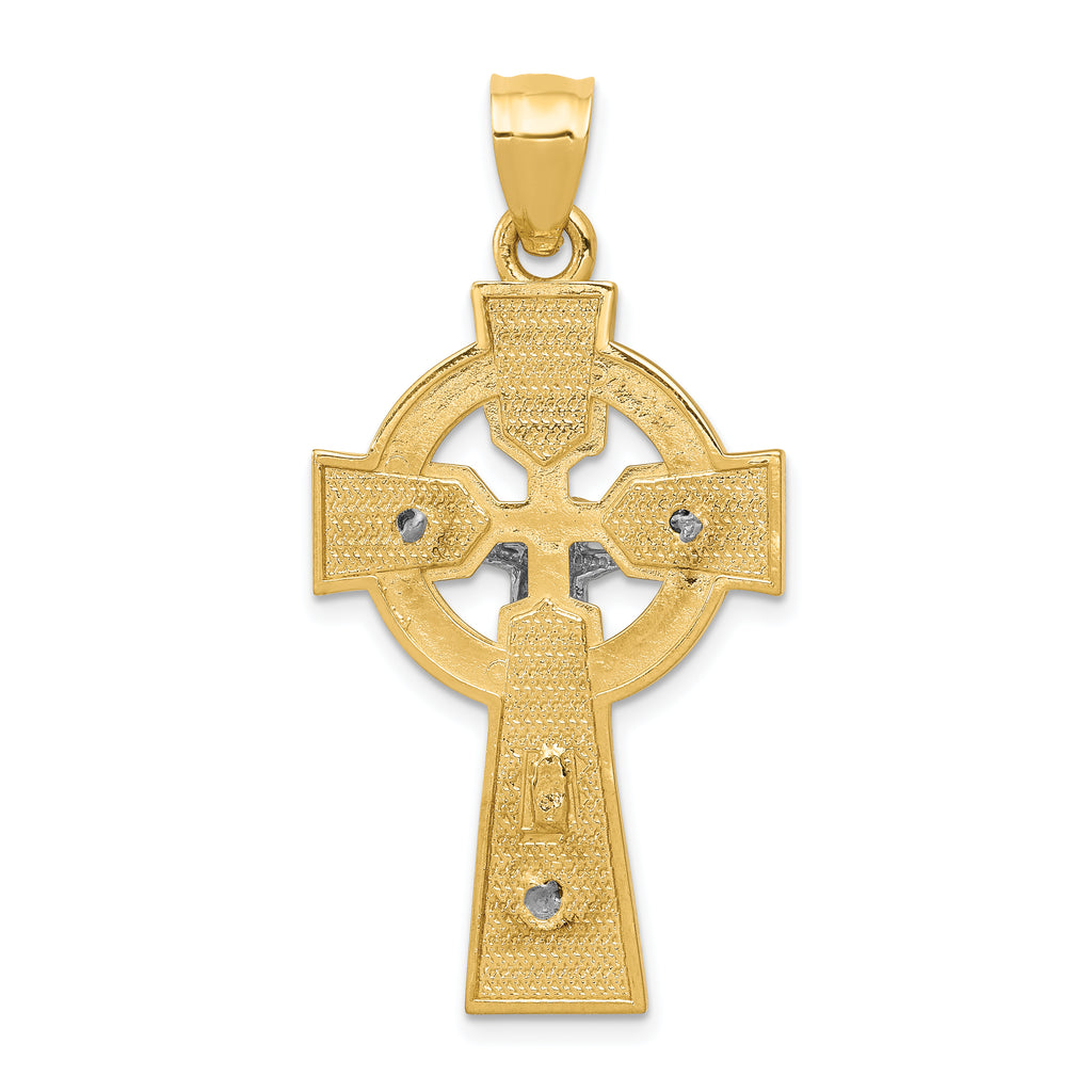 14K Two-Tone Gold Polished Celtic INRI Crucifix Pendant  Elegant Solid Design